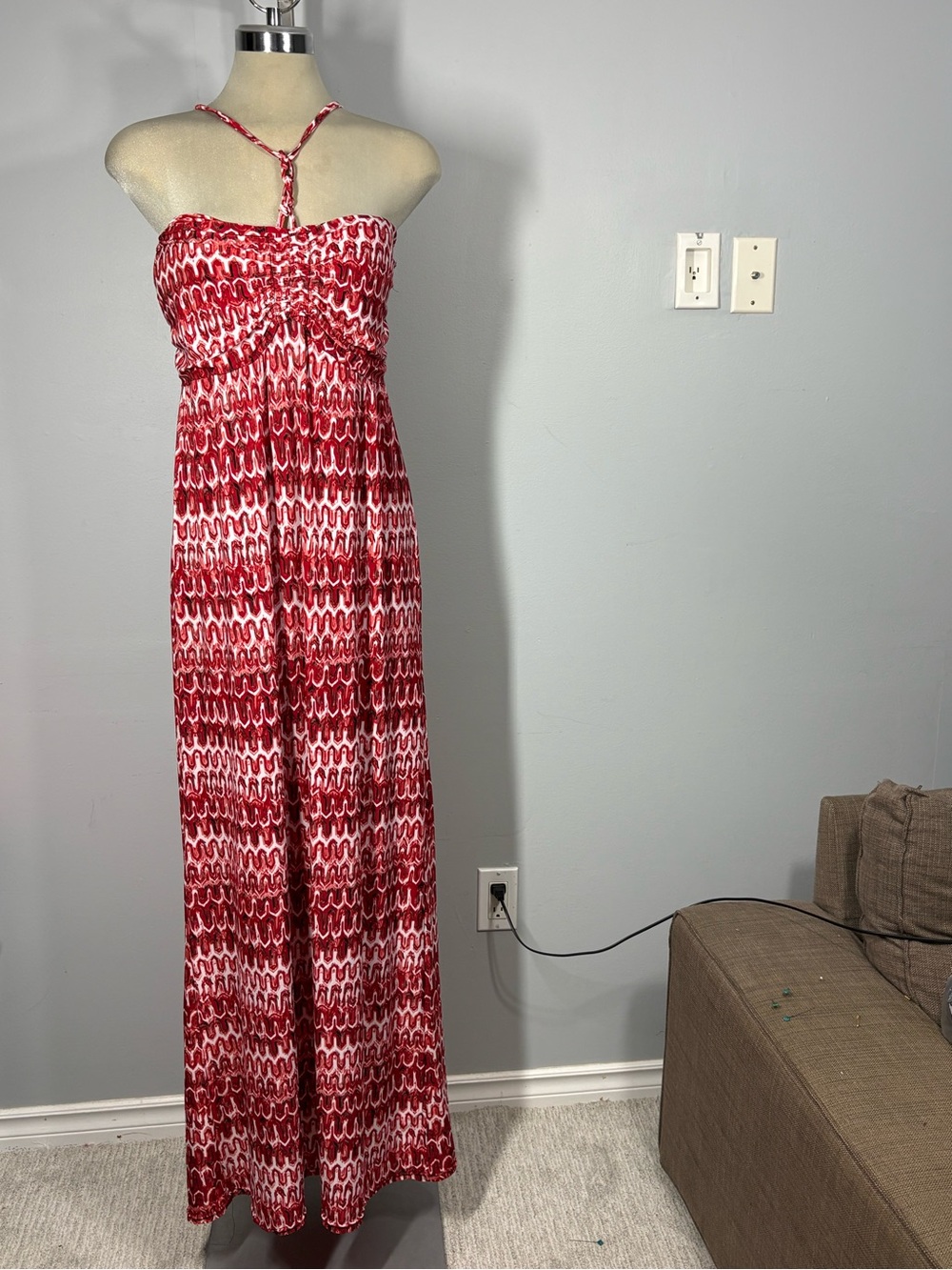 Red Printed Halter Maxi Dress - Picture 2 of 15